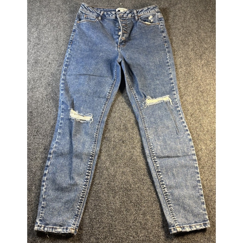 And Now This Skinny Jeans Womens 30‎ Blue Distressed Button Fly High Rise Denim